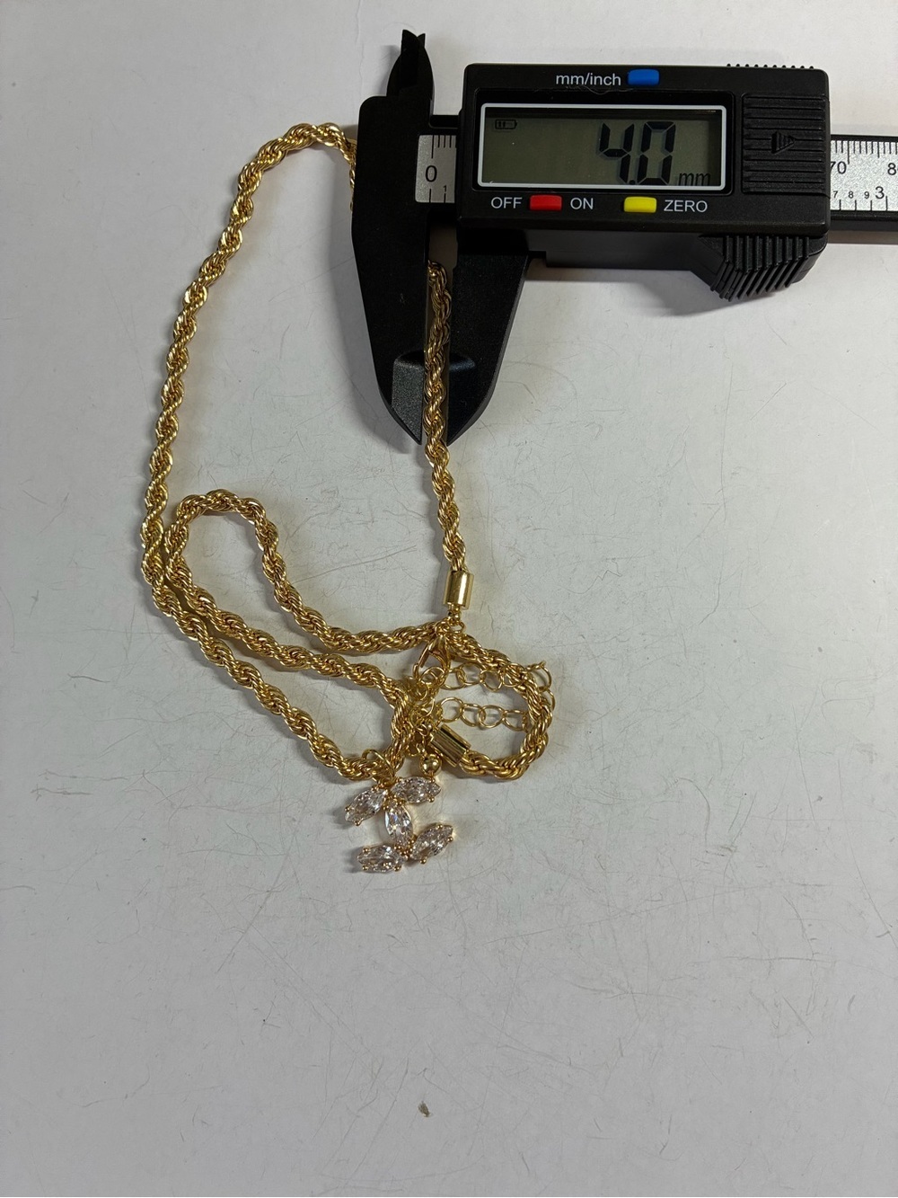Gold Rope Chain Necklace With Interlocking Double-C Rhinestone Pendant - Picture 7 of 10